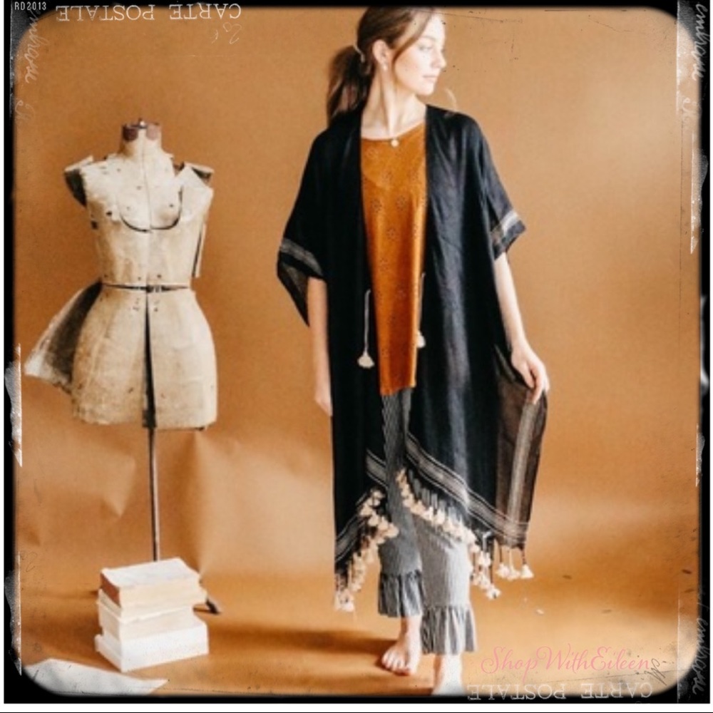 Black Fringe Kimono / Swim Cover